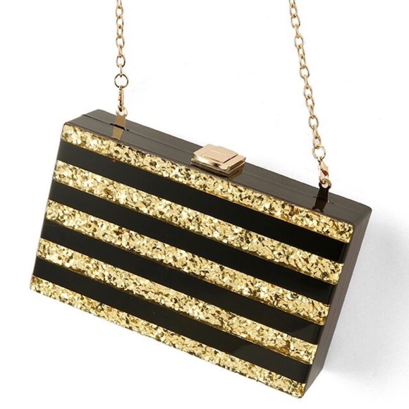 Black & Gold Striped Acrylic Handbag - Picture 1 of 6
